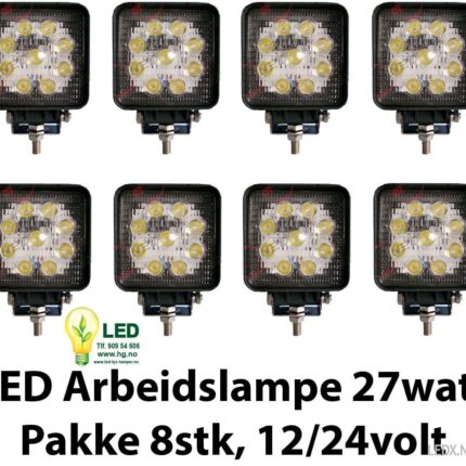 LED arbeidslampe pakke 8stk. 27watt 12-24V (LED-AP8-12-2427)