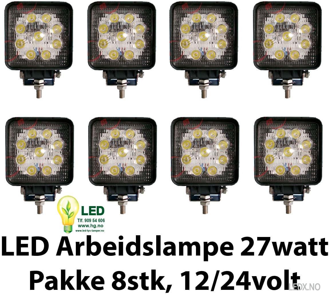 LED arbeidslampe pakke 8stk. 27watt 12-24V (LED-AP8-12-2427)