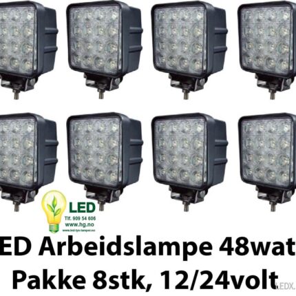 LED 48watt arbeidslamper pakke,8stk.48watt 12-24V (LED-AP8-48)